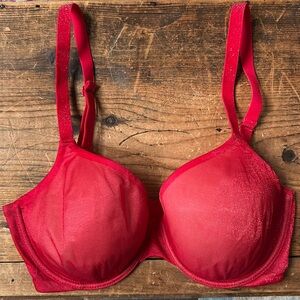 VICTORIA'S SECRET Lined Perfect Coverage Bra Shimmer Sparkle Underwire Red 32DD